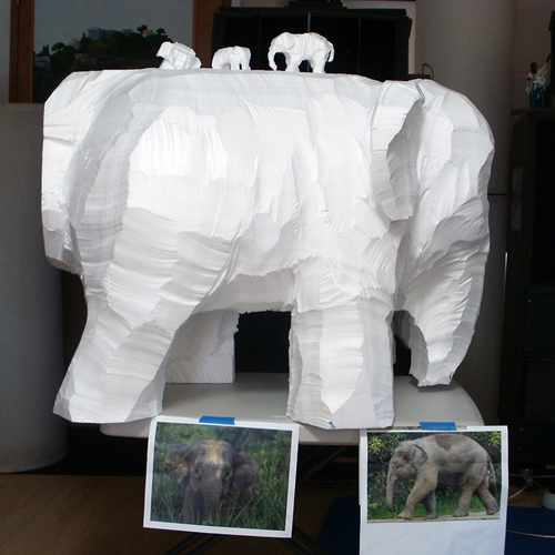Roughing out Elephant sculpture
