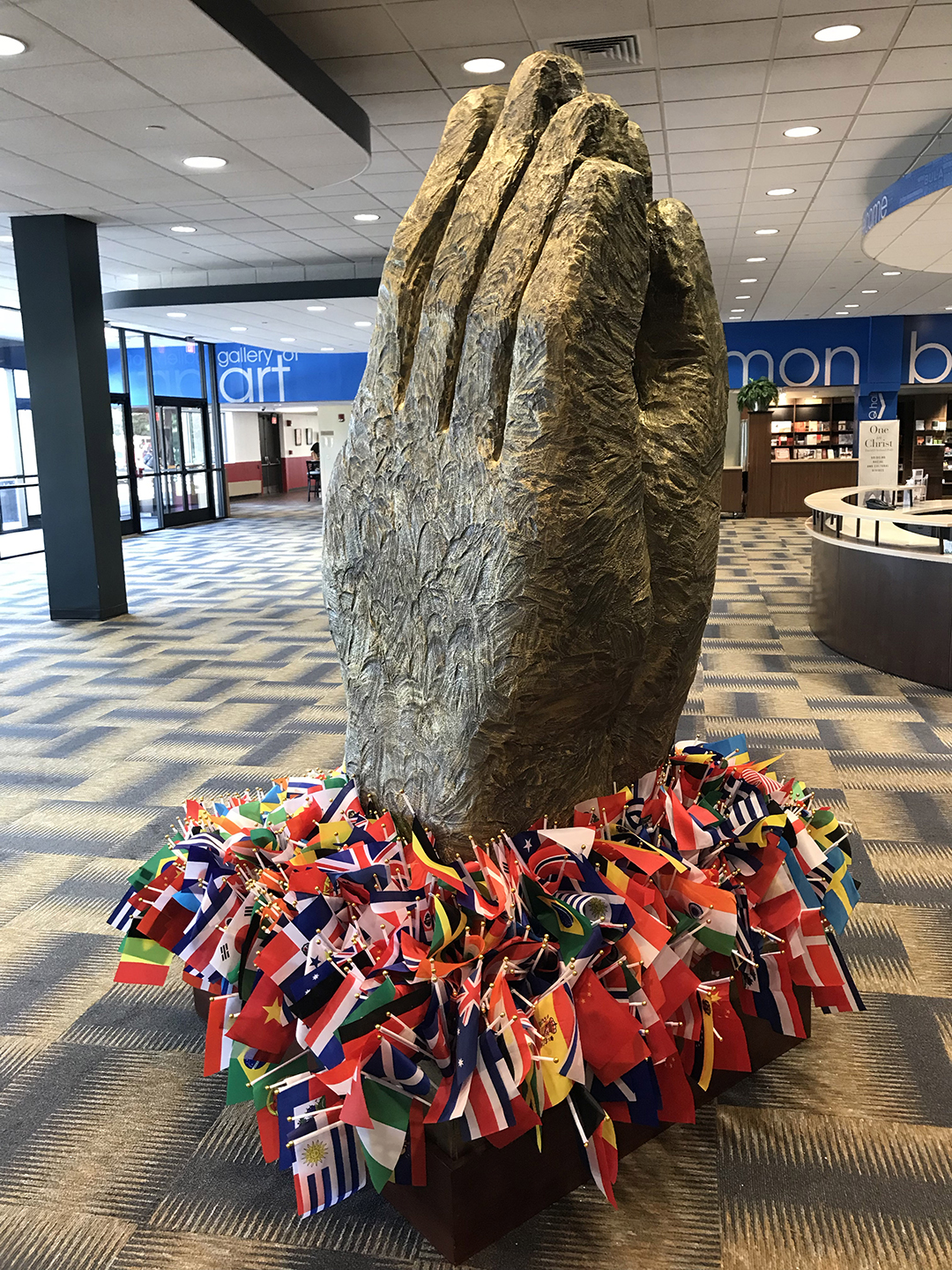 prayer sculpture with flags