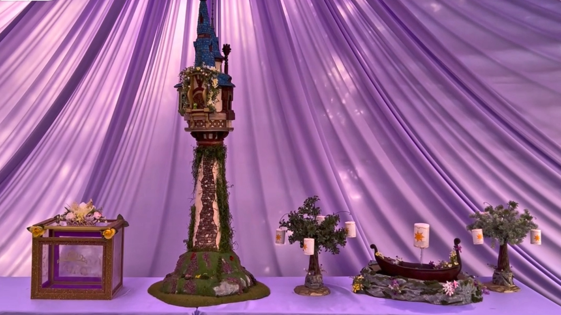 various tangled themed table centerpieces made out of pink xps foam
